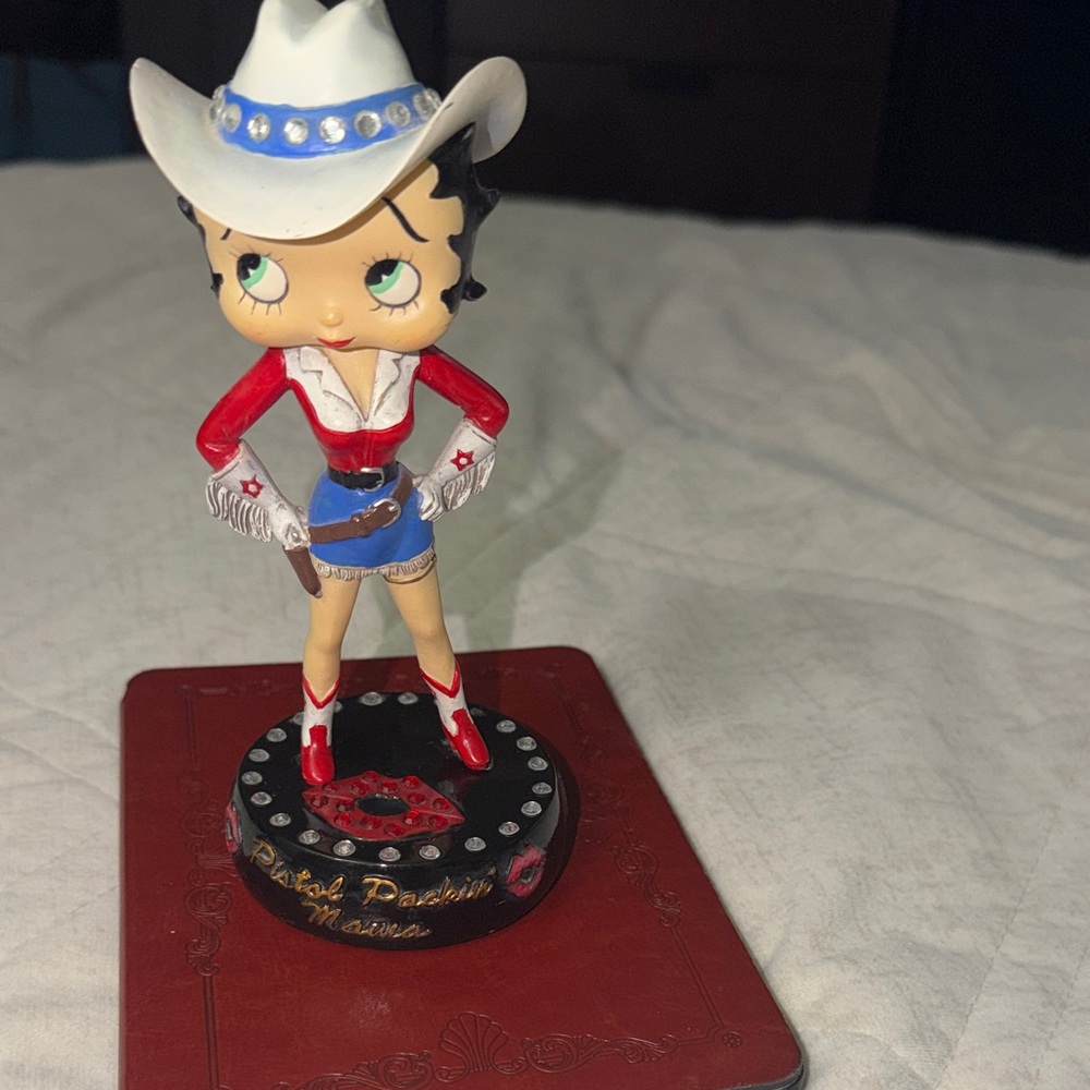 Betty Boop Cowgirl Figurine with White Hat and Red Outfit
